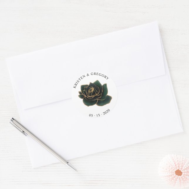 Adesivo de Monograma de Rosas em Aquarela Dourado  (Envelope)