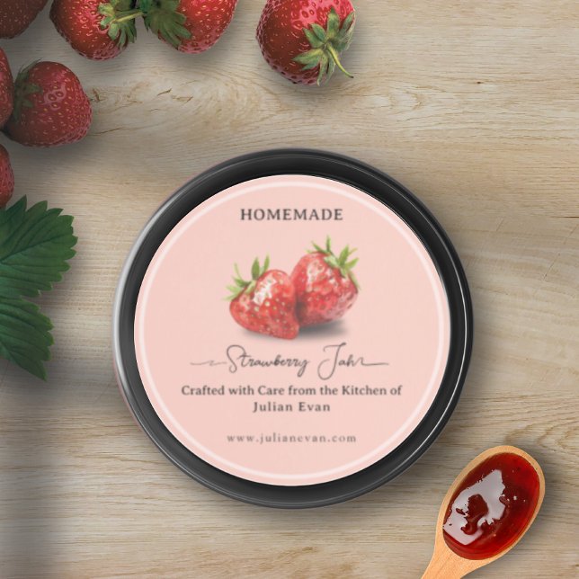 Adesivo de Morango Aquarela Gourmet Caseiro (Watercolor Strawberry Homemade Gourmet Sticker)
