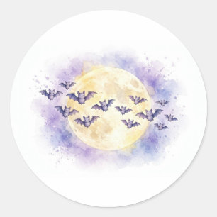 Adesivo de Morcegos em Aquarela Lua Cheia Hallowee