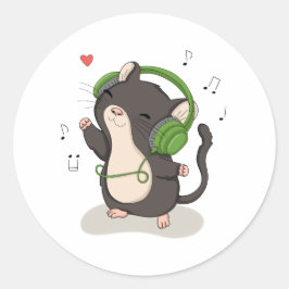 Adesivo de Música de Rato Dançante Fofo com Fones
