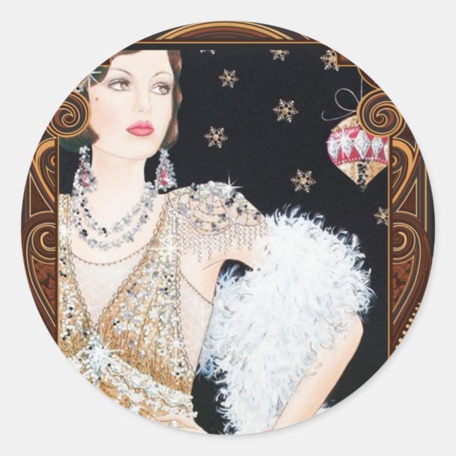 Adesivo de Natal Art Déco de Flapper dos anos 20 (Frente)
