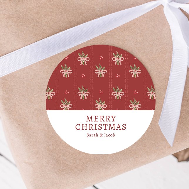 Adesivo de Natal Botânico Vermelho Rústico (Rustic Red Christmas Botanicals Sticker | Watercolor Greenery & Holiday Bows by Painted Paperie)