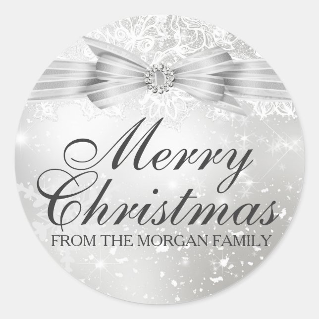 Adesivo de Natal com Laço e Renda Prata (Frente)