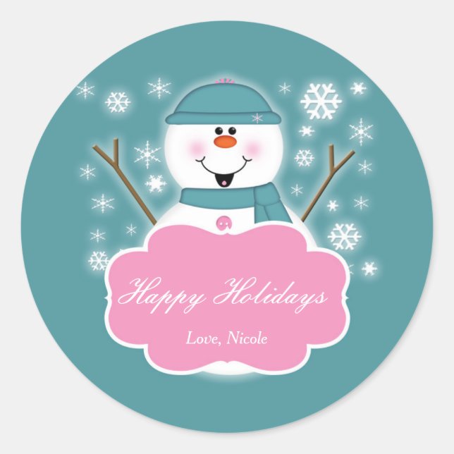 Adesivo de Natal de Boneco de Neve Rosa e Turquesa (Frente)