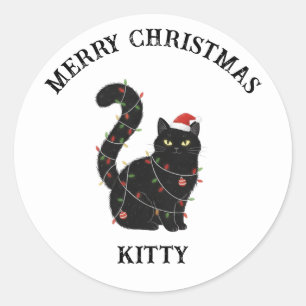 Adesivo de Natal de Gatinho Preto Fofo