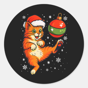 Adesivo de Natal de Gato Laranja Divertido Futebol