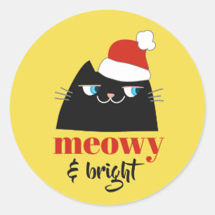 Adesivo de Natal de Gato Preto Divertido Meowy & B