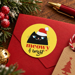 Adesivo de Natal de Gato Preto Divertido Meowy & B