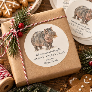 Adesivo de Natal de Hipopótamo Alegre Baking Spiri