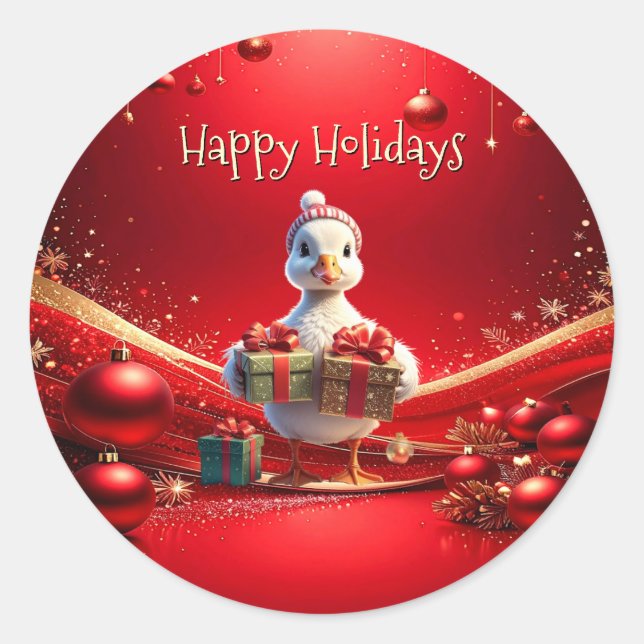 Adesivo de Natal de Pato Fofo Férias (Frente)