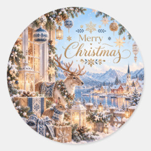 Adesivo de Natal de Rena de Inverno Escandinavo