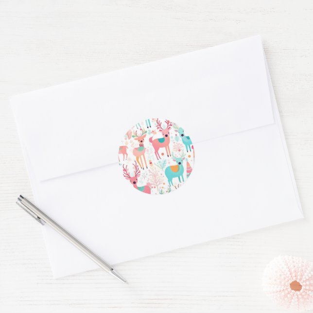Adesivo de Natal de Renas Fantasiosas para Férias (Envelope)