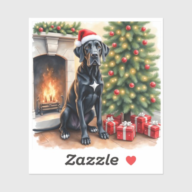 Adesivo de Natal de um impressionante Great Dane (Folha)