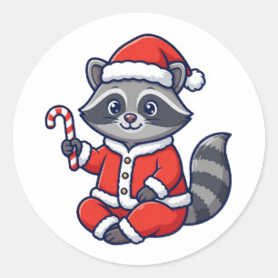 Adesivo de Natal do Guaxinim Santa Engraçado