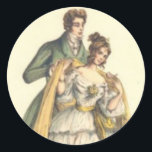 Adesivo de Natal Estilo Vitoriano Vintage<br><div class="desc">Este design foi criado com uma imagem de cartão postal de Natal vintage. O estilo lembra os casais da Era Vitoriana,  onde a moda das festas de inverno era roupas elegantes e opulência.</div>