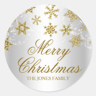 Adesivo de Natal Floco de Neve Dourado e Prateado