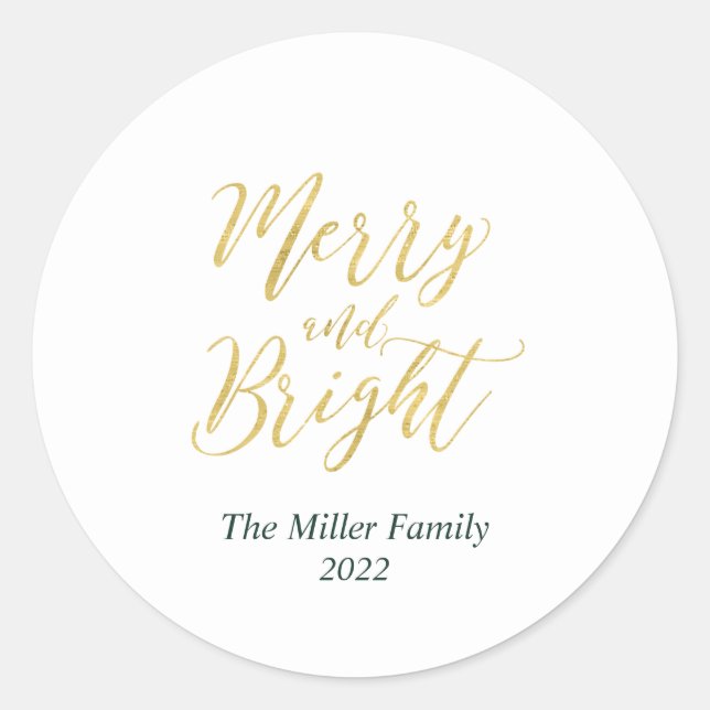 Adesivo de Natal Gold Merry & Bright (Frente)