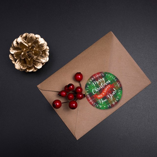 Adesivo de Natal Plaid Merry Christmas (Criador carregado)