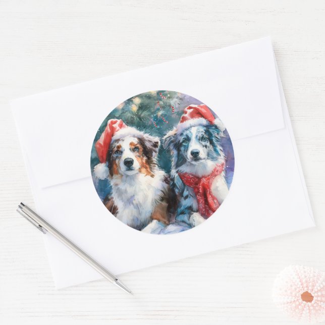 Adesivo de Natal Redondo Border Collie (Envelope)