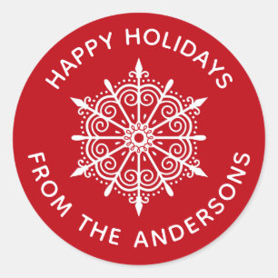 Adesivo de Natal Simples Vermelho e Branco Floco d