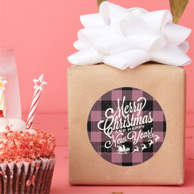 Adesivo de Natal Xadrez Búfalo Rosa (Festa)