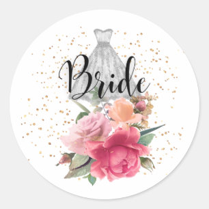 Adesivo de Noiva Floral com Vestido de Brilho