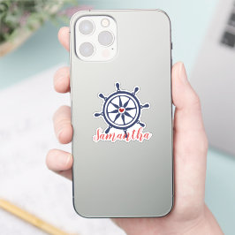 Adesivo de Nome Azul Marinho Roda de Barco Vida Ma