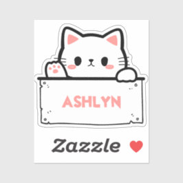 Adesivo de nome de gato branco e bonito personaliz