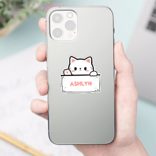 Adesivo de nome de gato branco e bonito personaliz