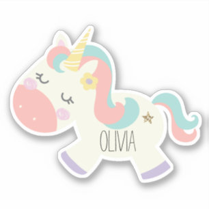 Adesivo de nome de unicórnio pastel