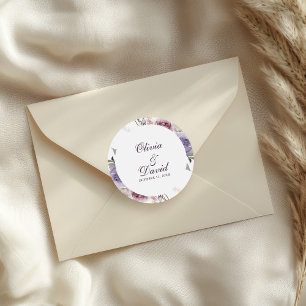 Adesivo de Nome e Data de Casamento Floral Lilás