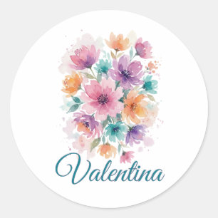Adesivo de Nome Floral Personalizado em Aquarela