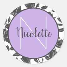 Adesivo de Nome Floral Tulipas Flores Pastel Roxo 