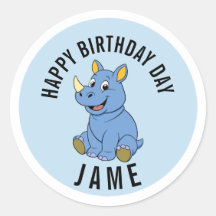 Adesivo de Nome Jame de Aniversário de Rinoceronte
