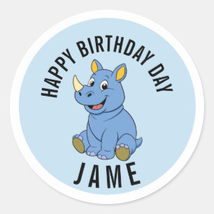 Adesivo de Nome Jame de Aniversário de Rinoceronte