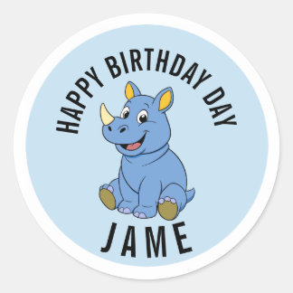 Adesivo de Nome Jame de Aniversário de Rinoceronte