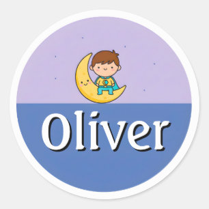 Adesivo de Nome Personalizado com Lua e Estrelas p