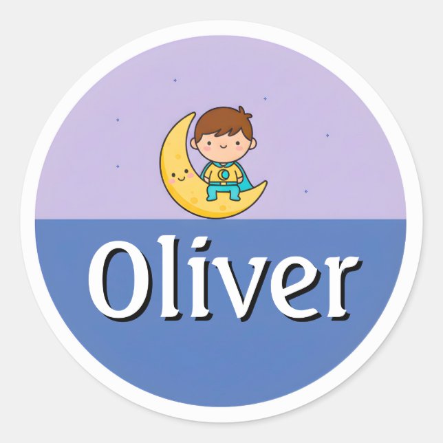 Adesivo de Nome Personalizado com Lua e Estrelas p (Frente)
