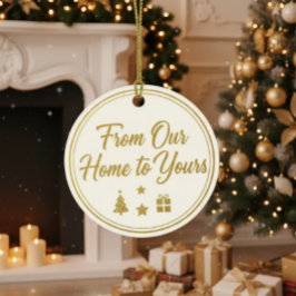 Adesivo "De Nossa Casa para a Sua" Tag de Presente Dourado