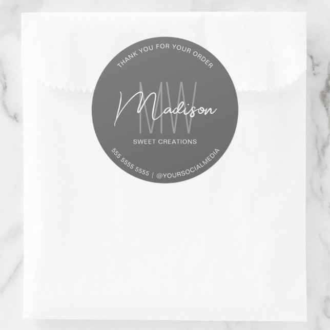 Adesivo de Padaria Cinza com Logotipo de Monograma (Bolsa)