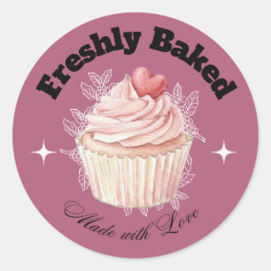 Adesivo de Padaria de Cupcake Mauve Recém-Assado
