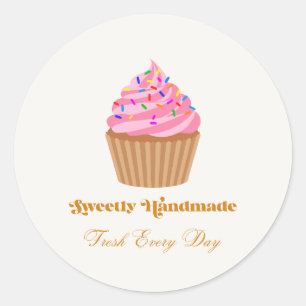 Adesivo de Padaria de Cupcake Rosa Feito à Mão Doc