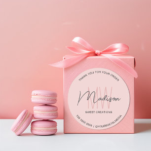 Adesivo de Padaria Rosa com Logotipo de Monograma 