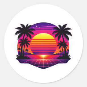 Adesivo de Palma Sunset Retro 80s Synthwave
