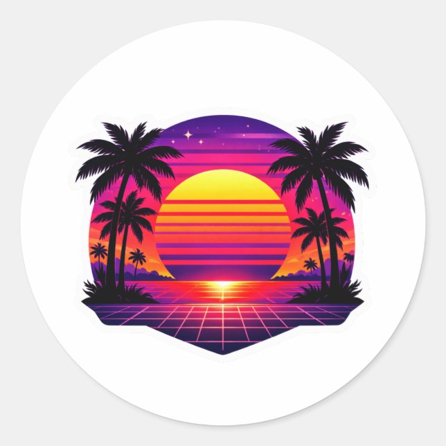 Adesivo de Palma Sunset Retro 80s Synthwave (Frente)