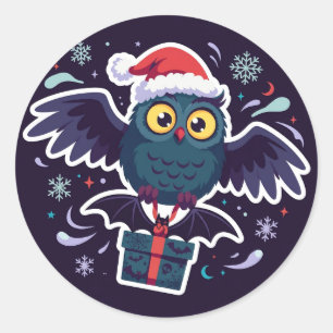Adesivo de Papai Noel de Coruja Entregando um Pres