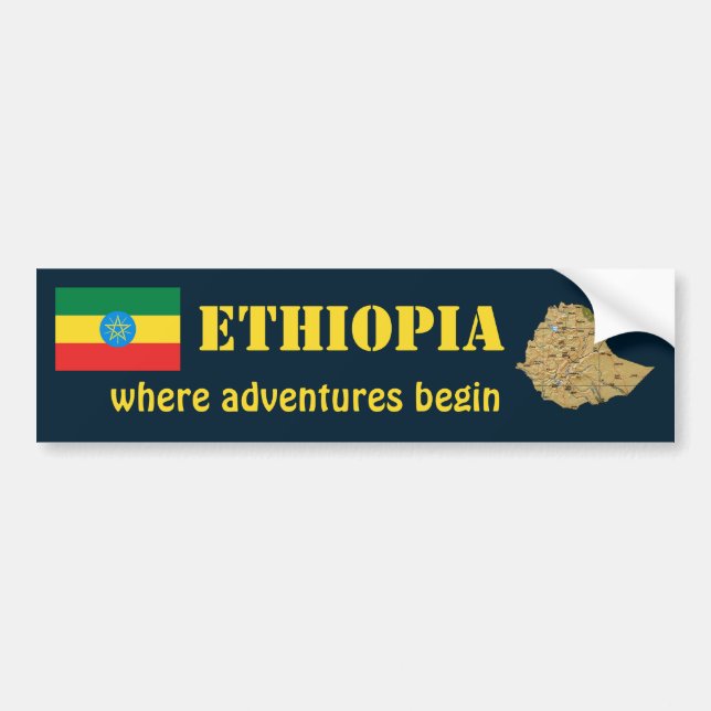 Adesivo de Para-choque Bandeira + Mapa da Etiópia (Frente)