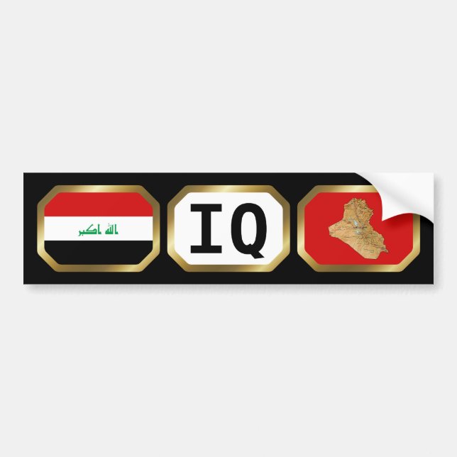 Adesivo de Para-choque do Mapa da Bandeira do Iraq (Frente)