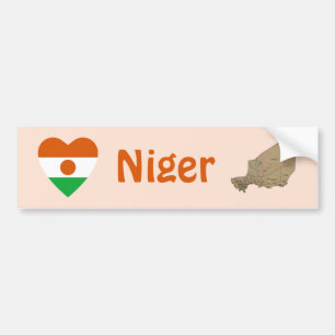 Adesivo de Para-choque do Níger Coração + Mapa