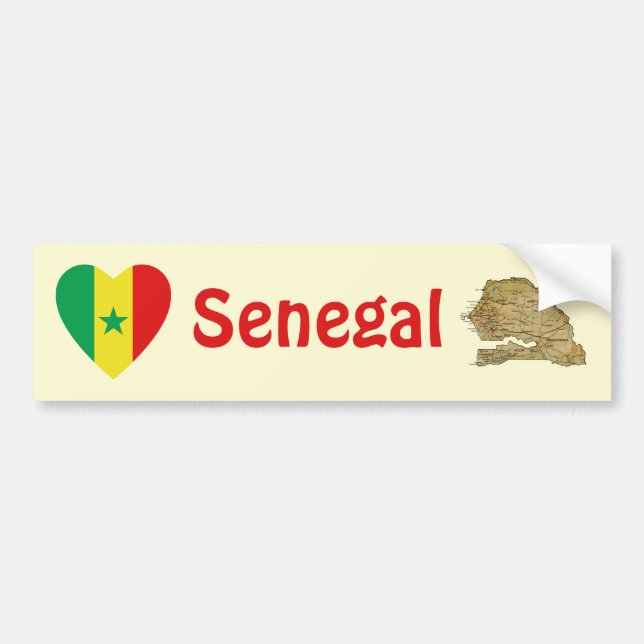 Adesivo de Para-choque do Senegal Coração + Mapa (Frente)